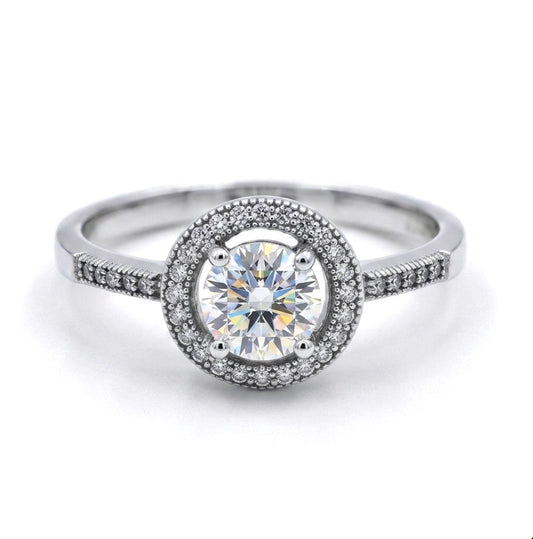 Sterling Silver Round Halo  Ring