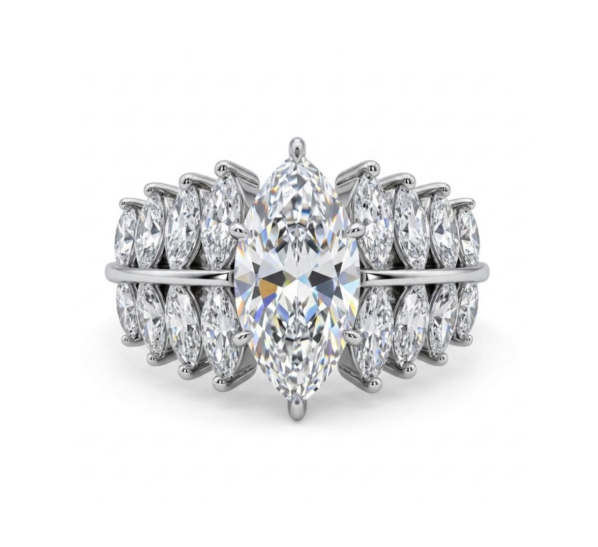 Sterling Silver Marquise-cut Cubic Zirconia Cocktail Ring