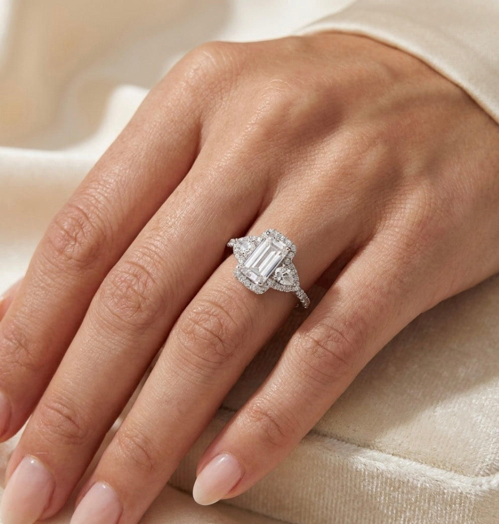 Sterling Silver Emerald Cut Halo Ring