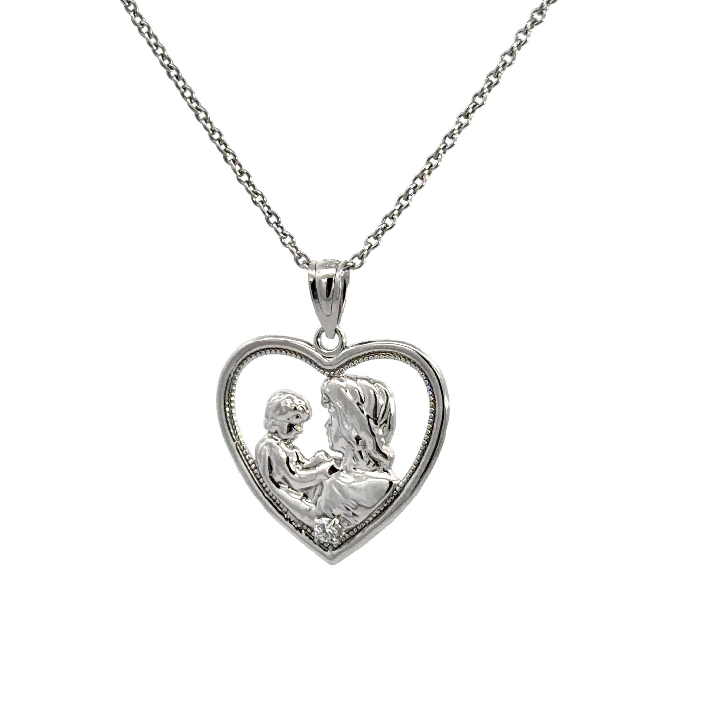 Sterling Silver Mother & Child Heart Pendant Necklace