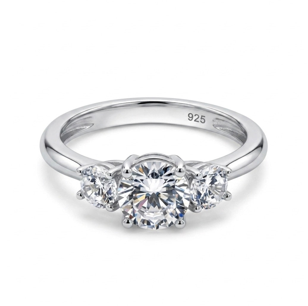 Sterling Silver 3-Stone Brilliant-cut Ring