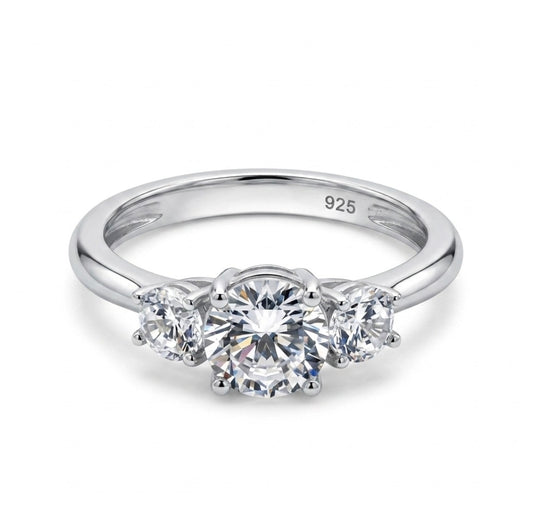 Sterling Silver 3-Stone Brilliant-cut Ring