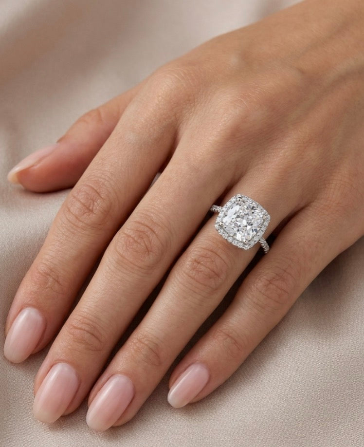 Sterling Silver Cushion Cut Halo Ring