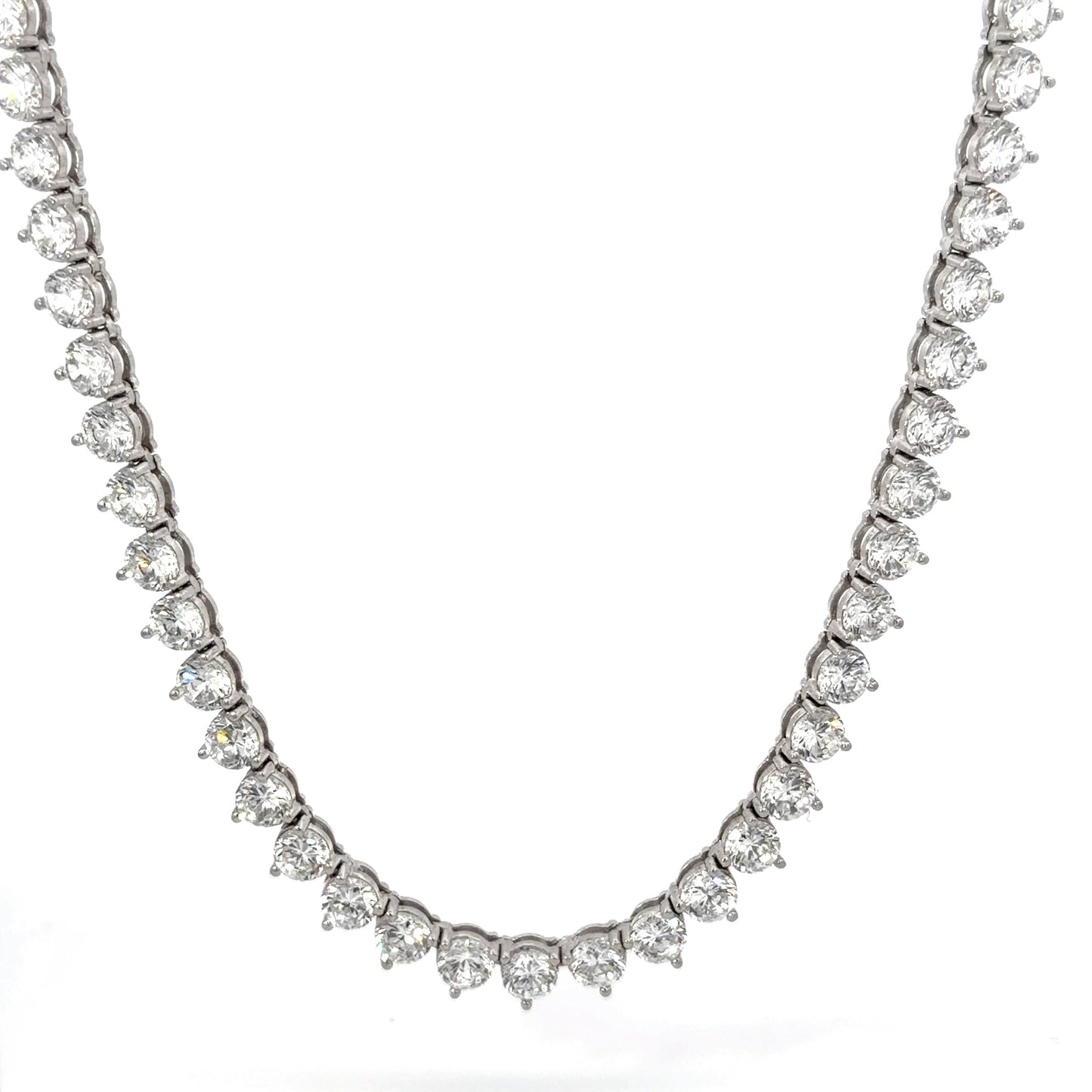 Sterling Silver Tennis Necklace, With Three-Pronged 6MM Cubic Zirconia Stones