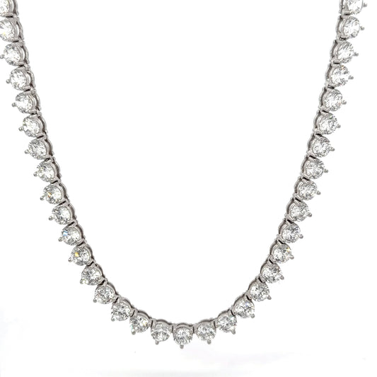 Sterling Silver Tennis Necklace, With Three-Pronged 6MM Cubic Zirconia Stones