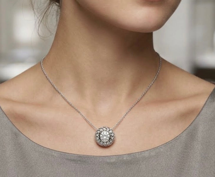 Sterling Silver Round Shape Cubic Zirconia Necklace