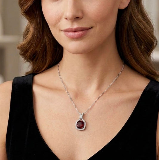 Cushion Cut Garnet Necklace