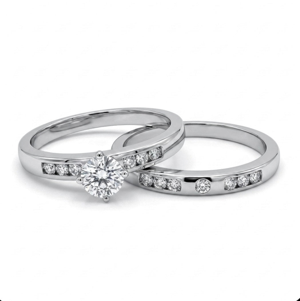 Sterling Silver Cubic Zirconia Wedding Ring Set
