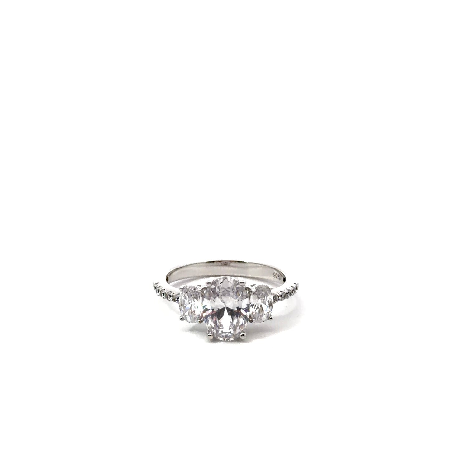 Sterling Silver Three-Stone Oval Cut Ring