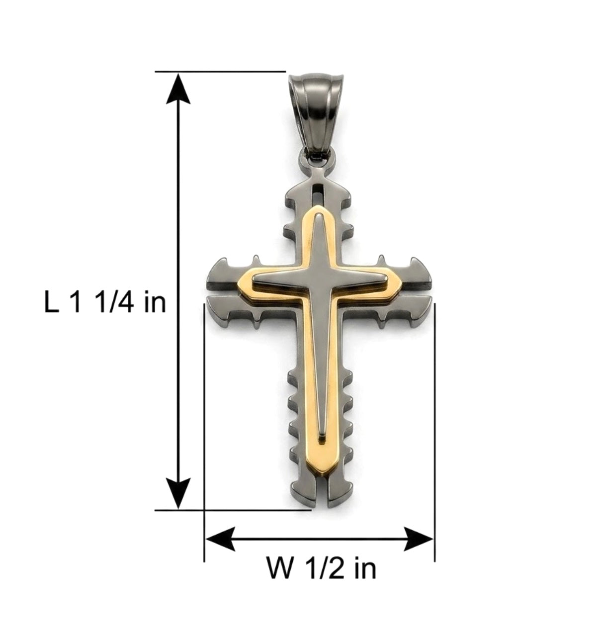 Two-Tone Layered Stainless Steel Cross Pendant