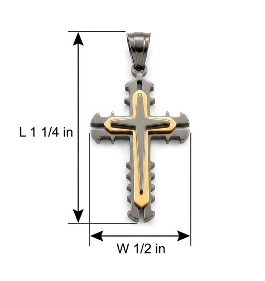 Two-Tone Layered Stainless Steel Cross Pendant