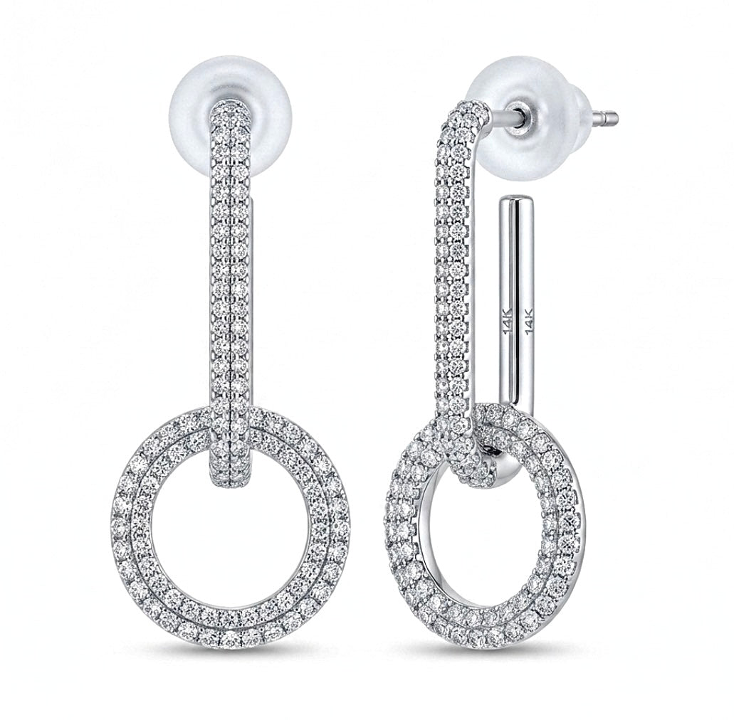 Sterling Silver Pave clip-Link Dual Design Earrings