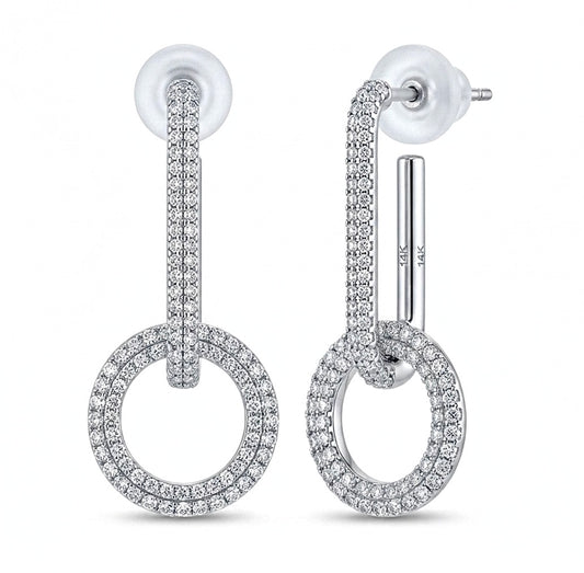 Sterling Silver Pave clip-Link Dual Design Earrings