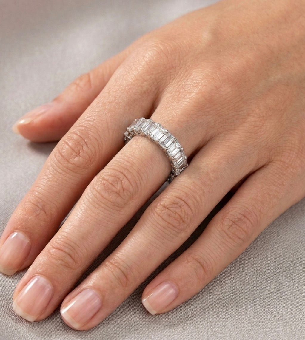 Sterling Silver Emerald-cut Eternity Ladies Band