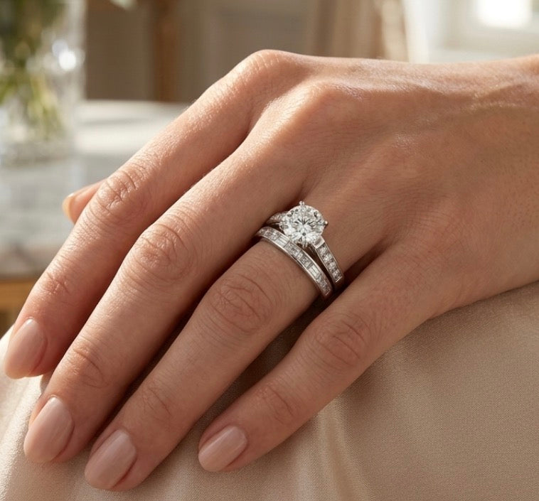 Sterling Silver Brilliant Wedding Ring Set