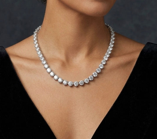 Sterling Silver 3-prong 18 Inch Cubic Zirconia Tennis Necklace