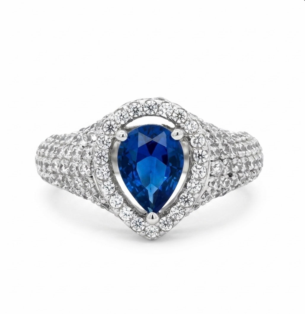 Sterling Silver Pave Encrusted Teardrop-cut Ring