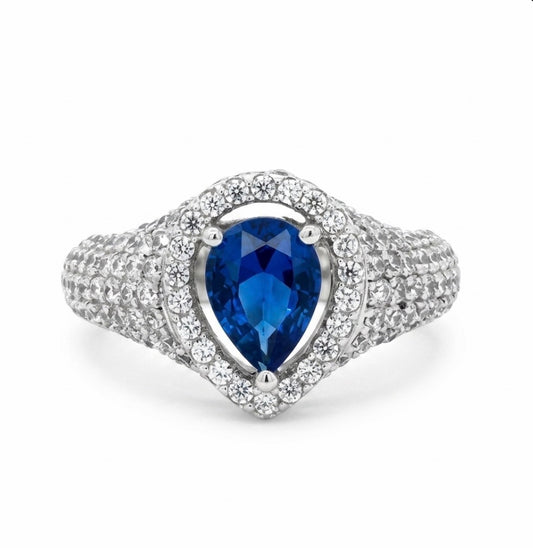 Sterling Silver Pave Encrusted Teardrop-cut Ring