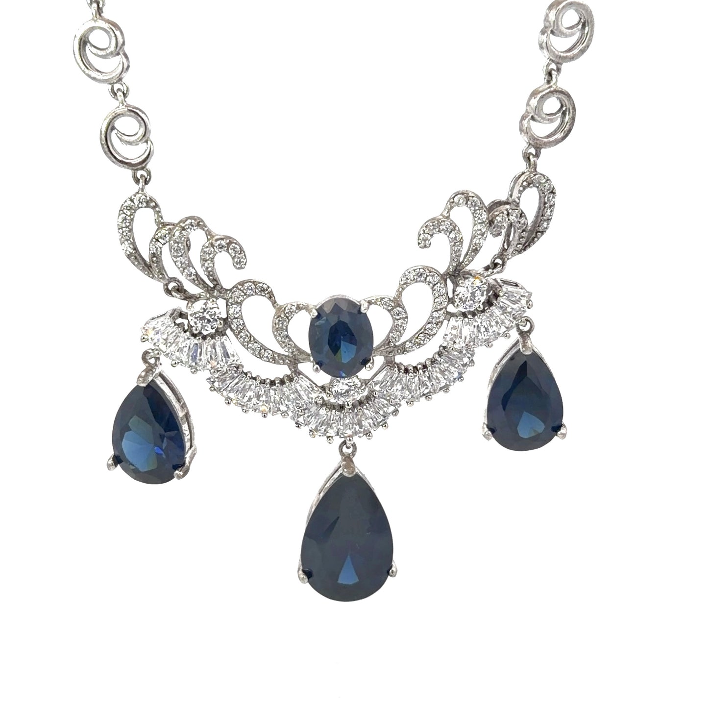 Sterling Silver Elegant Sapphire Statement Necklace