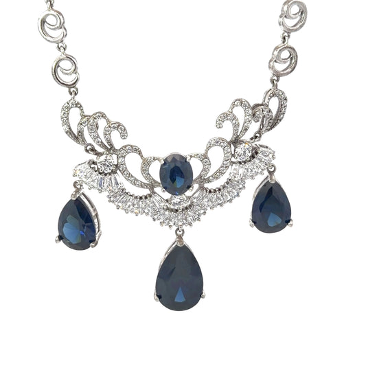 Sterling Silver Elegant Sapphire Statement Necklace