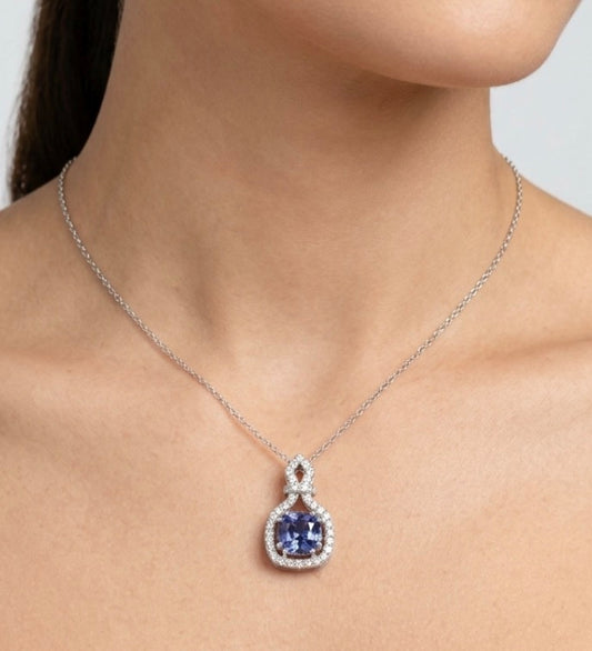 Sterling Silver Tanzanite & White Cubic Zirconia Necklace