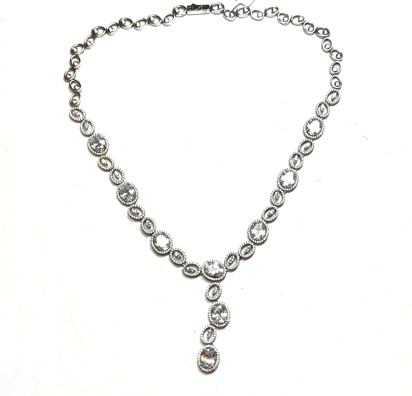 Sterling Silver Elegant Y-Drop Cubic Zirconia Necklace
