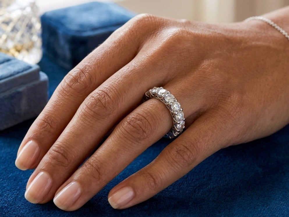 Sterling Silver Oval-Cut  Eternity Ladies Band