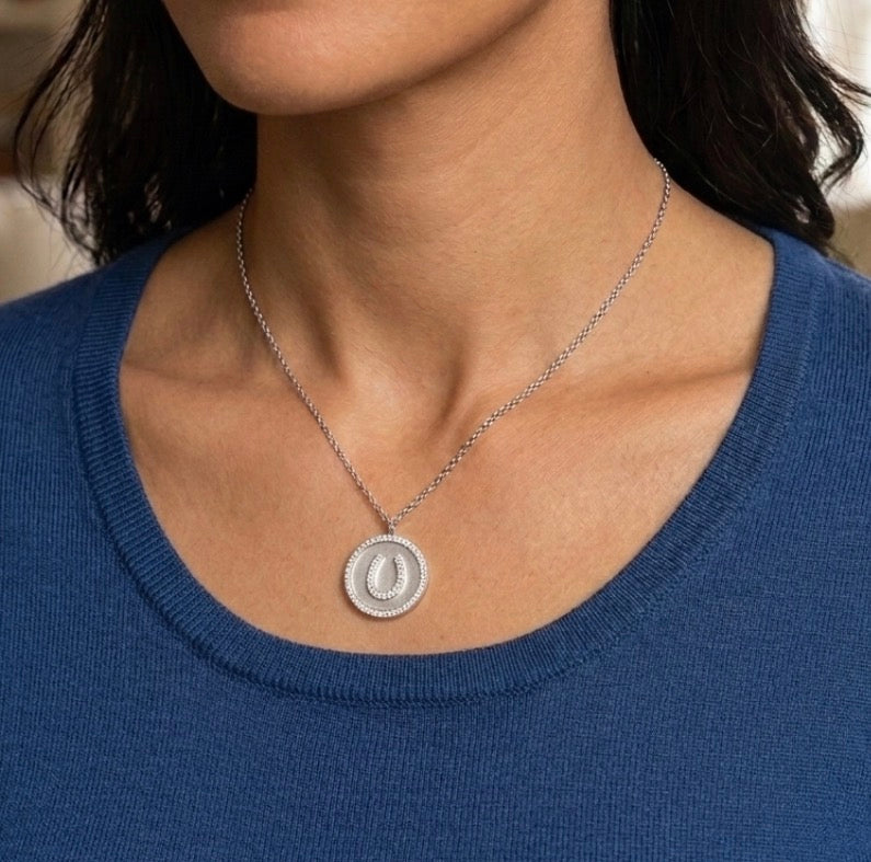Cubic Zirconia Horseshoe Pendant Necklace