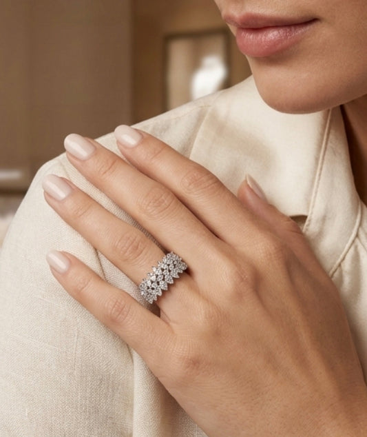 Sterling Silver Elegant Tiered Marquise Ring
