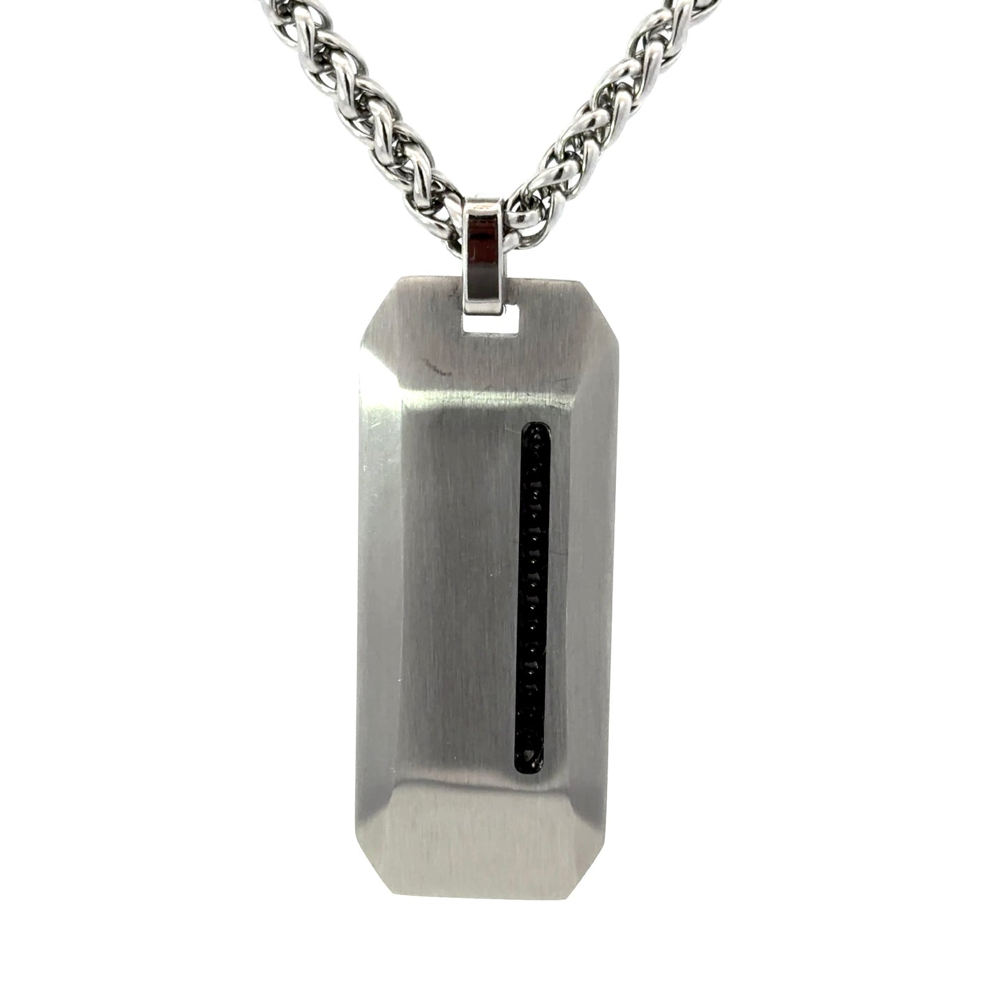 Stainless Steel Cubic Zirconia Dog Tag Pendant