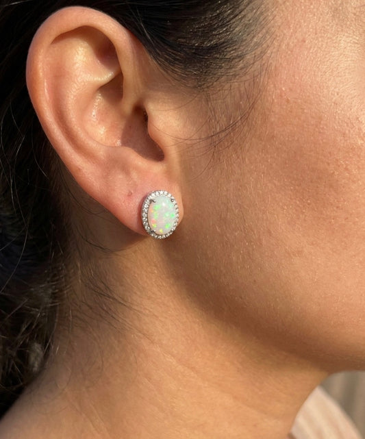 Sterling Silver Oval cut Opal Earrings