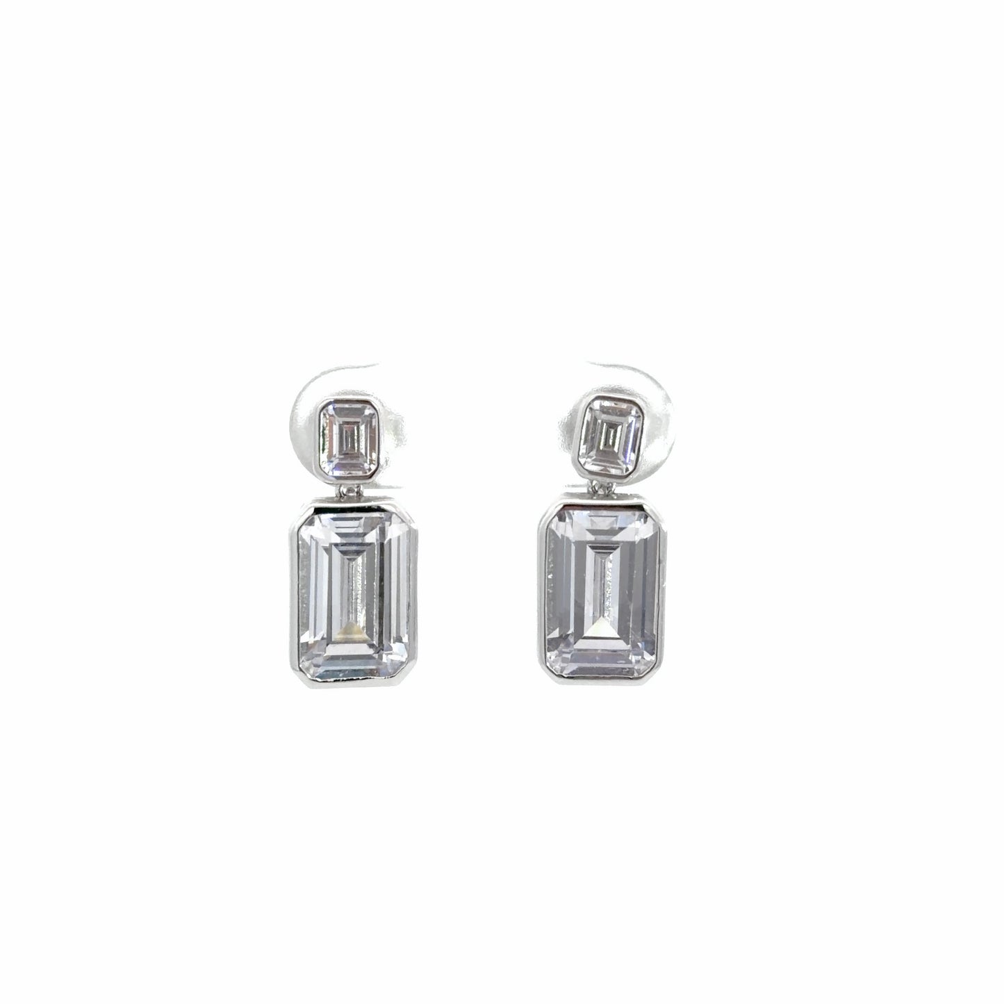 Emerald Cut Bezel Set Drop Earrings