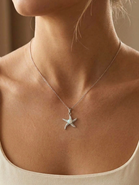 Sterling Silver Opal Starfish Necklace