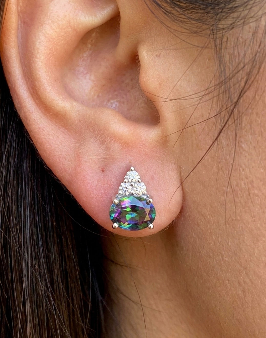 Sterling Silver Oval cut Amethyst Earrings