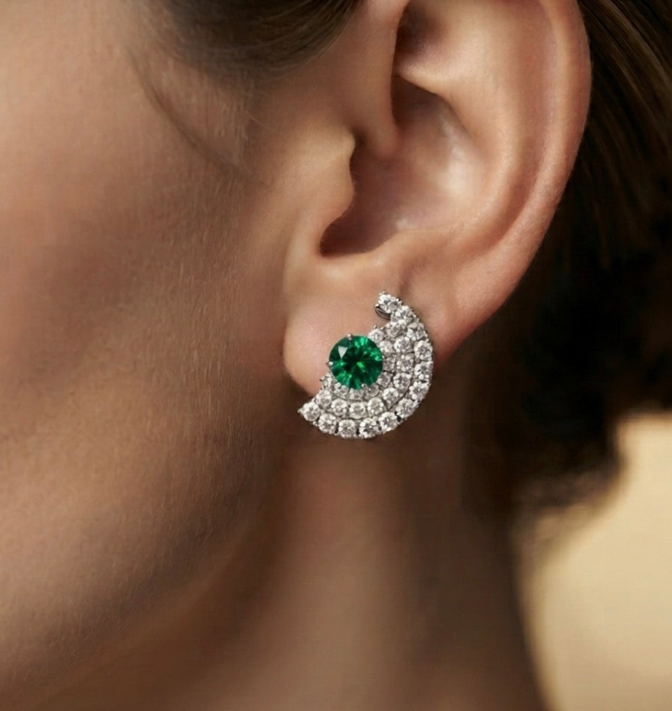 Emerald Cubic Zirconia Stud Earrings