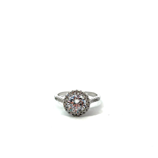 Sterling Silver Radiant Cubic Zirconia Halo Ring