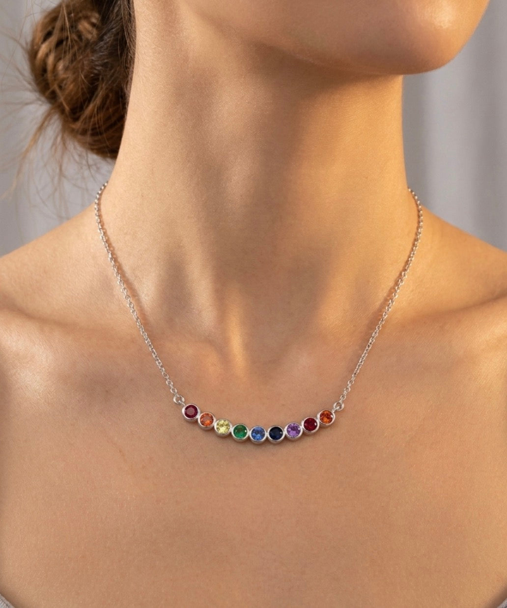 Sterling Silver Bezel set Rainbow Necklace