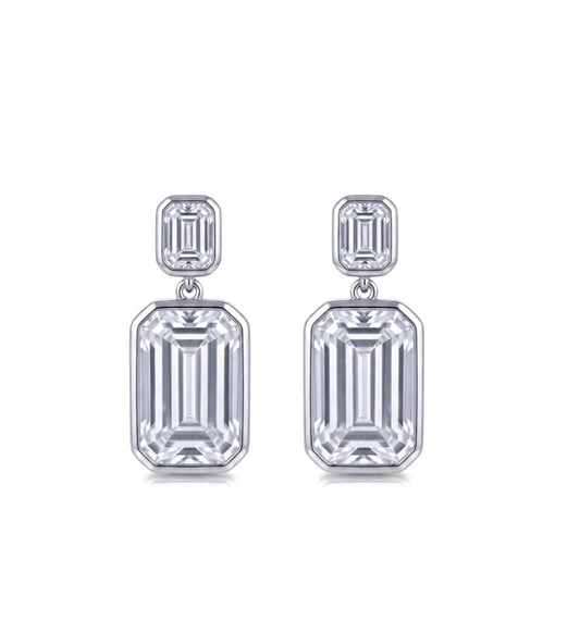 Emerald Cut Bezel Set Drop Earrings
