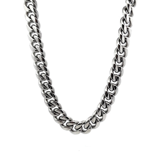 Classic Silver Miami Cuban Link Chain Necklace