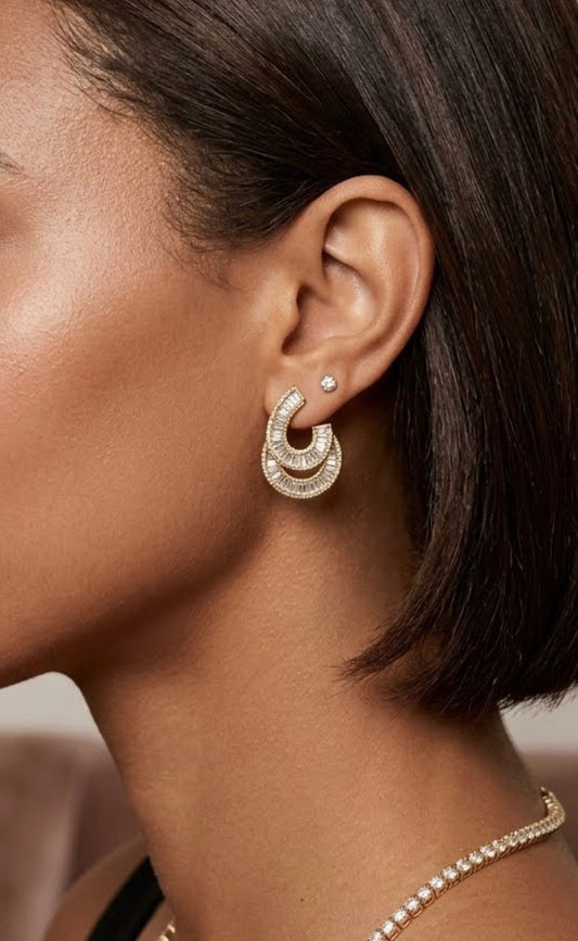 Crescent Baguette Cut Cubic Zirconia Earrings