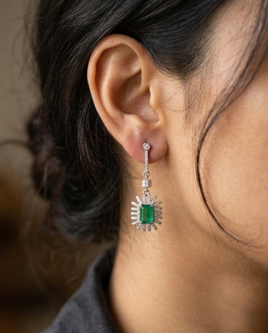 Sterling Silver Emerald Drop Earrings