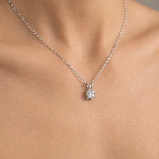 Sterling Silver Princess cut Cubic Zirconia Necklace