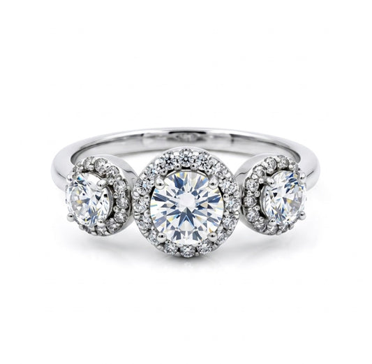 Sterling Silver 3- Stone Halo Ring