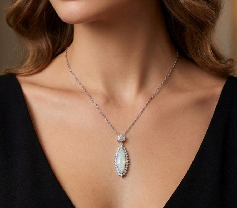 Sterling Silver Marquise-cut Opal Necklace