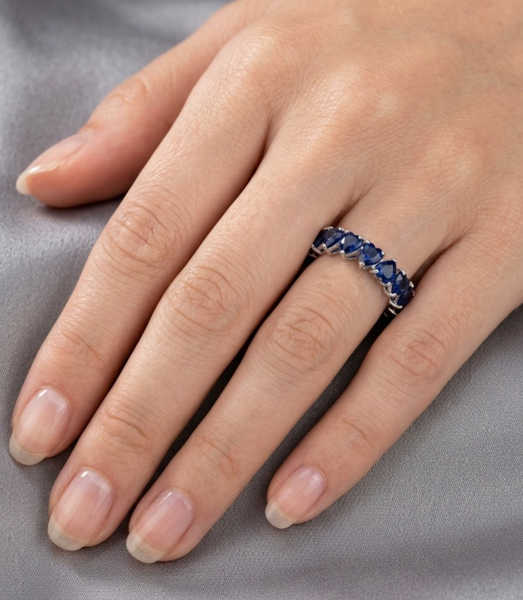 Sterling Silver Heart-cut Sapphire Eternity Ladies Band
