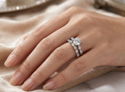 Sterling Silver Brilliant-Cut Wedding Ring Set