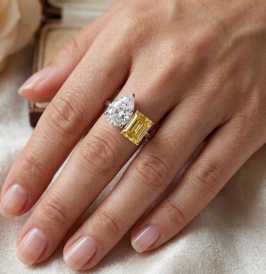 Sterling Silver Fancy Yellow and White Cubic Zirconia Cuff Ring