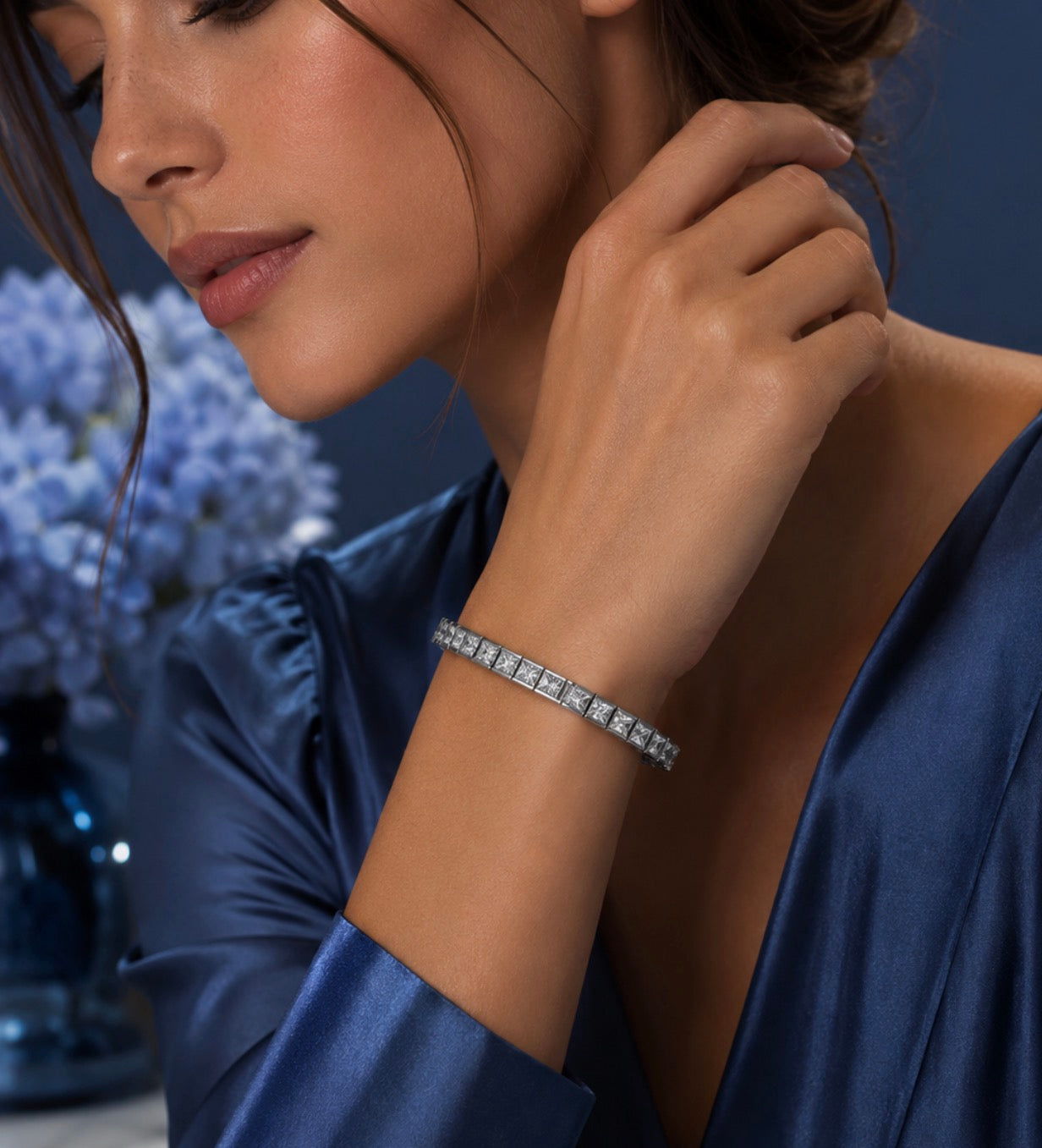 Sterling Silver Square Cut Cubic Zirconia Tennis Bracelet