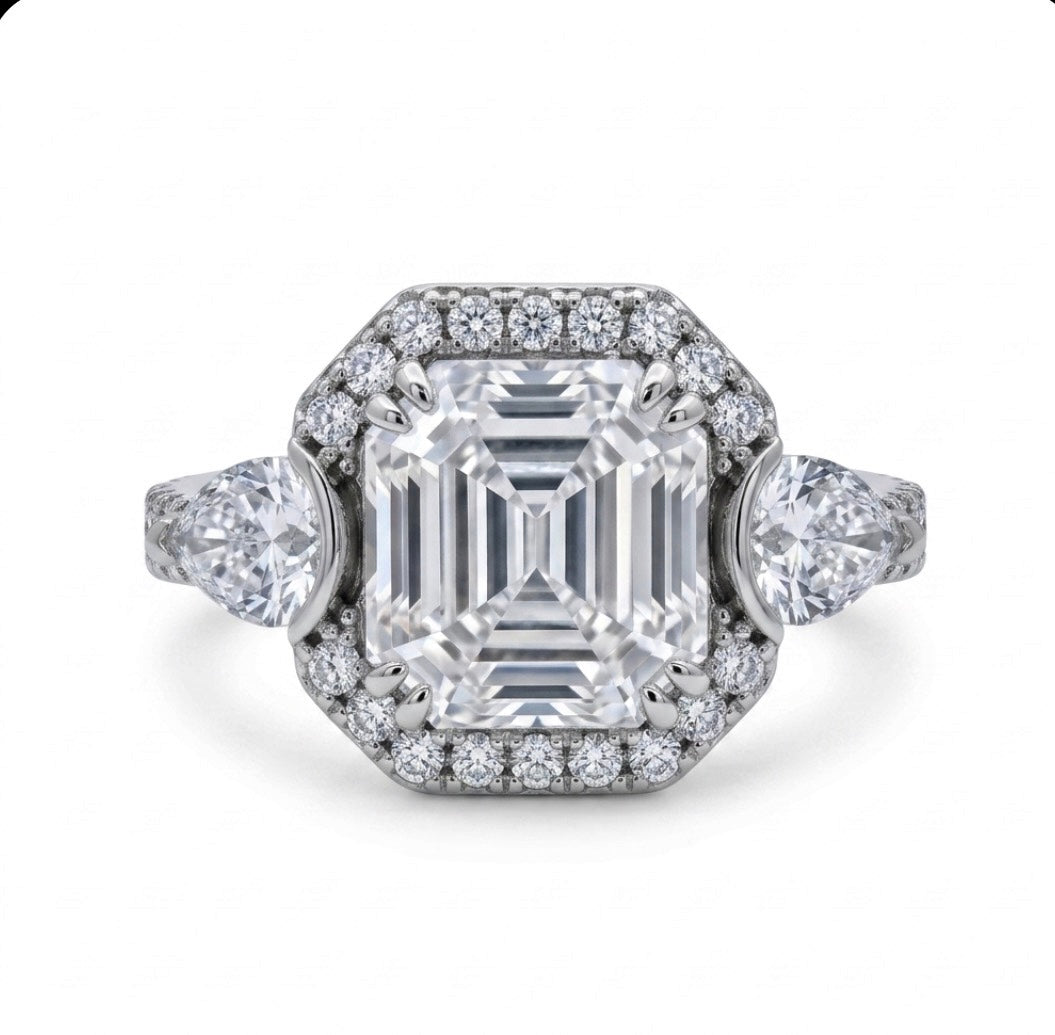 Sterling Silver Asscher Cut Halo Ring