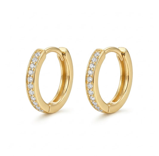 Sterling Silver Gold Plated Cubic Zirconia Huggie Earrings